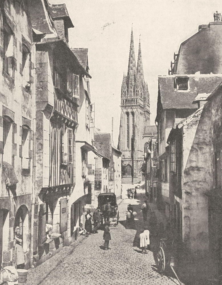 FINISTÈRE. Quimper. La Rue Sainte- Catherine 1900 old antique print picture